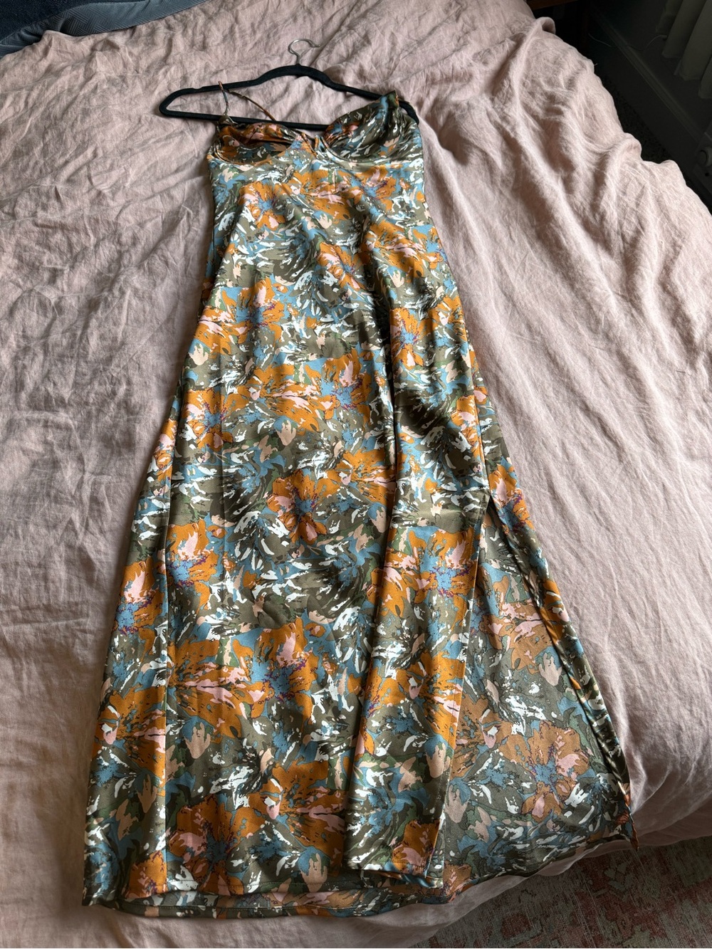 Vici Floral Slip Maxi Skirt in Olive, Mustard & Dusty Pink